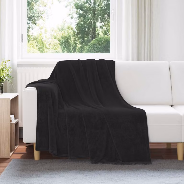 Set di 6 coperte in pile vidaXL nere per adulti, L 150 cm x P 200 cm