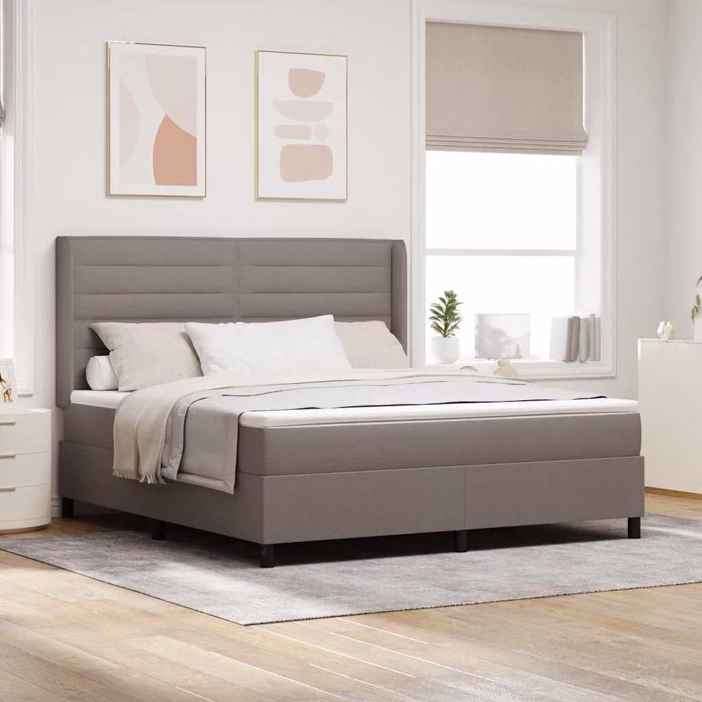 Maison Exclusive - Letto boxspring con cuscini e testiera color taupe, 200 x 180 cm, tessuto