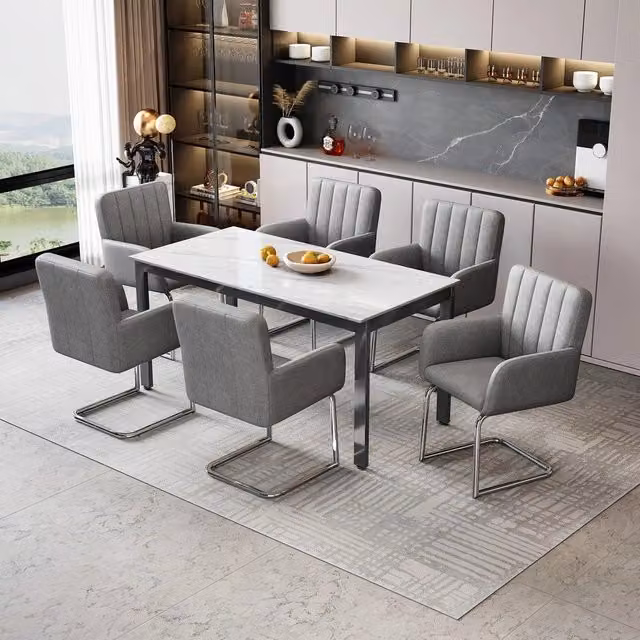 Set 6 sedie da pranzo ¨C Minimal ¨C Similpelle grigio, gambe metallo, imbottite