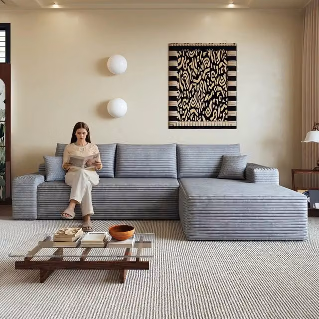 Divano angolare con Chaise Longue ¨C Minimal ¨C grigio tessuto imbottito 270cm