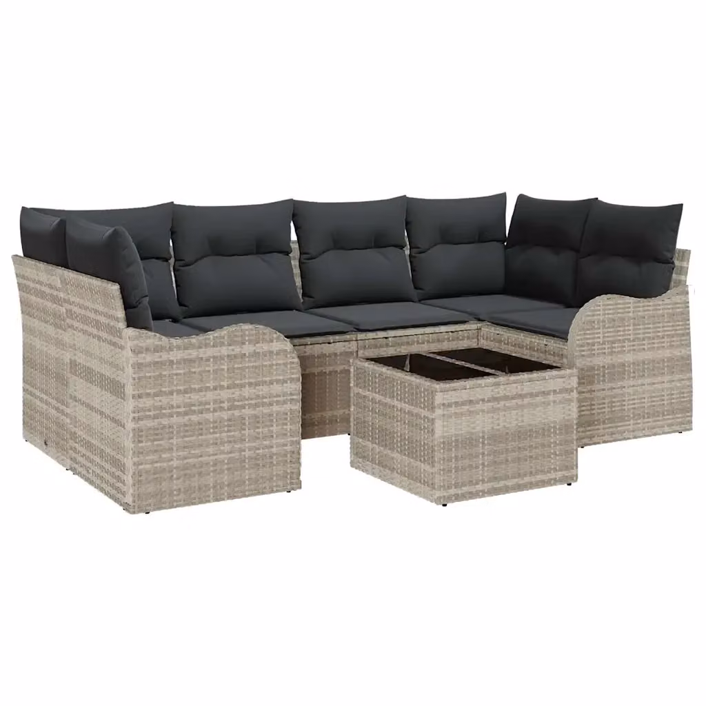 Set Divano da Giardino vidaXL a Forma di L in 7 Pezzi con Tavolino, Grigio, con Cuscini e Struttura in Acciaio Verniciato a Polvere – 2