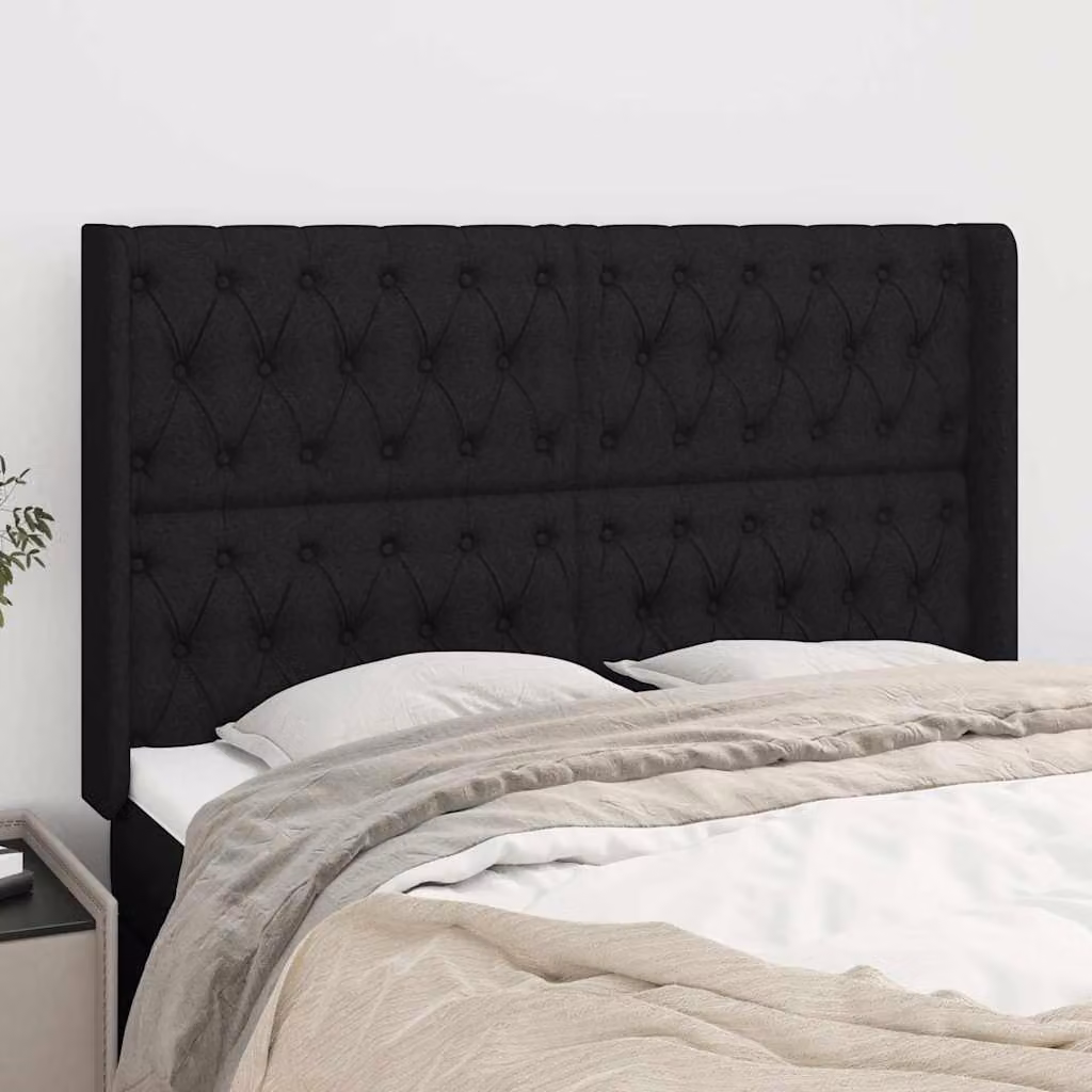 Testiera ad orecchio vidaXL in tessuto nero con struttura in legno e pannello imbottito L: 147 cm, P: 16 cm, H: 118/128 cm – 1