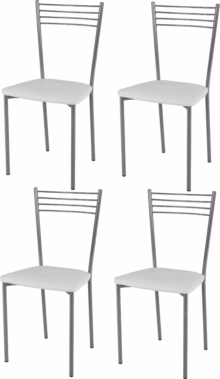 t m c s Tommychairs - Set di 4 sedie moderne ELENA per cucina e sala da pranzo, struttura robusta in acciaio laccato color alluminio, sedile imbottito rivestito in Similcuoio color bianco