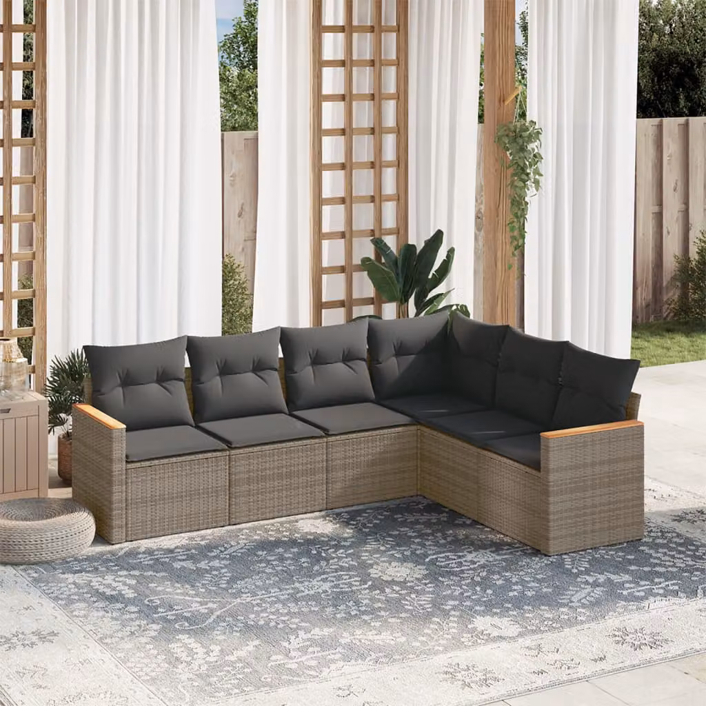 vidaXL Set Divano da Giardino a L 6 pz con Cuscini Grigio in Polyrattan e Struttura in Acciaio – 1