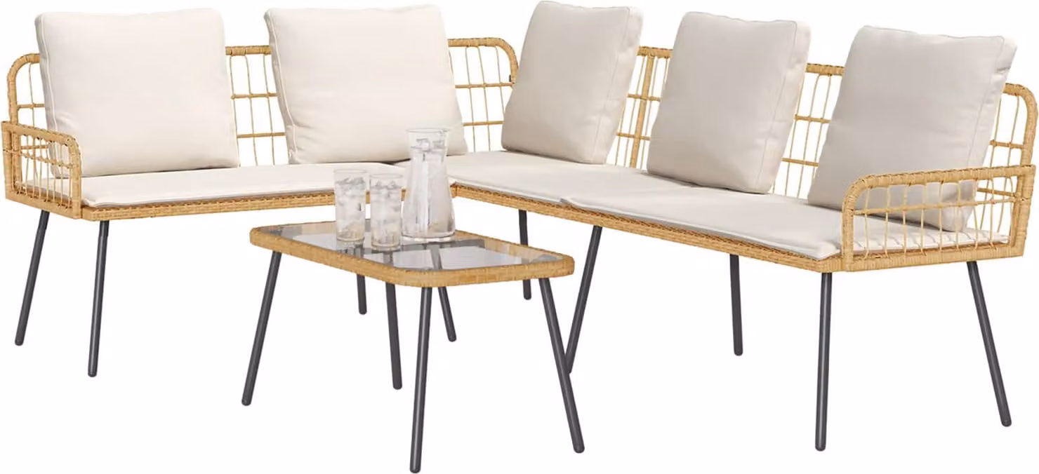 Set Divano da Giardino con cuscino 2 pcs Naturale polyrattan