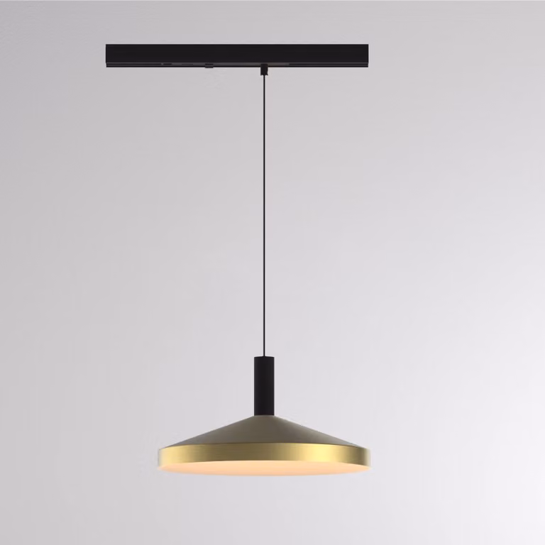 Molto Luce Lampada a sospensione su binario LED LORA III, ottone, Ø 36 cm, 40°, CCT, III, Ottone / Oro, Soggiorno / Sala da pranzo, Metallo, Moderno