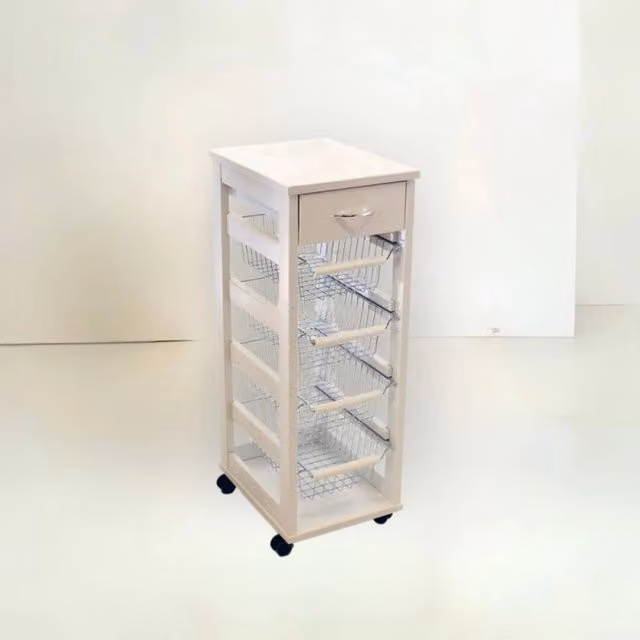 Carrello salvaspazio Vesuvio Effezeta Italia con piano in legno bianco per cucina L: 39,0 cm, P: 29,0 cm, H: 84,0 cm