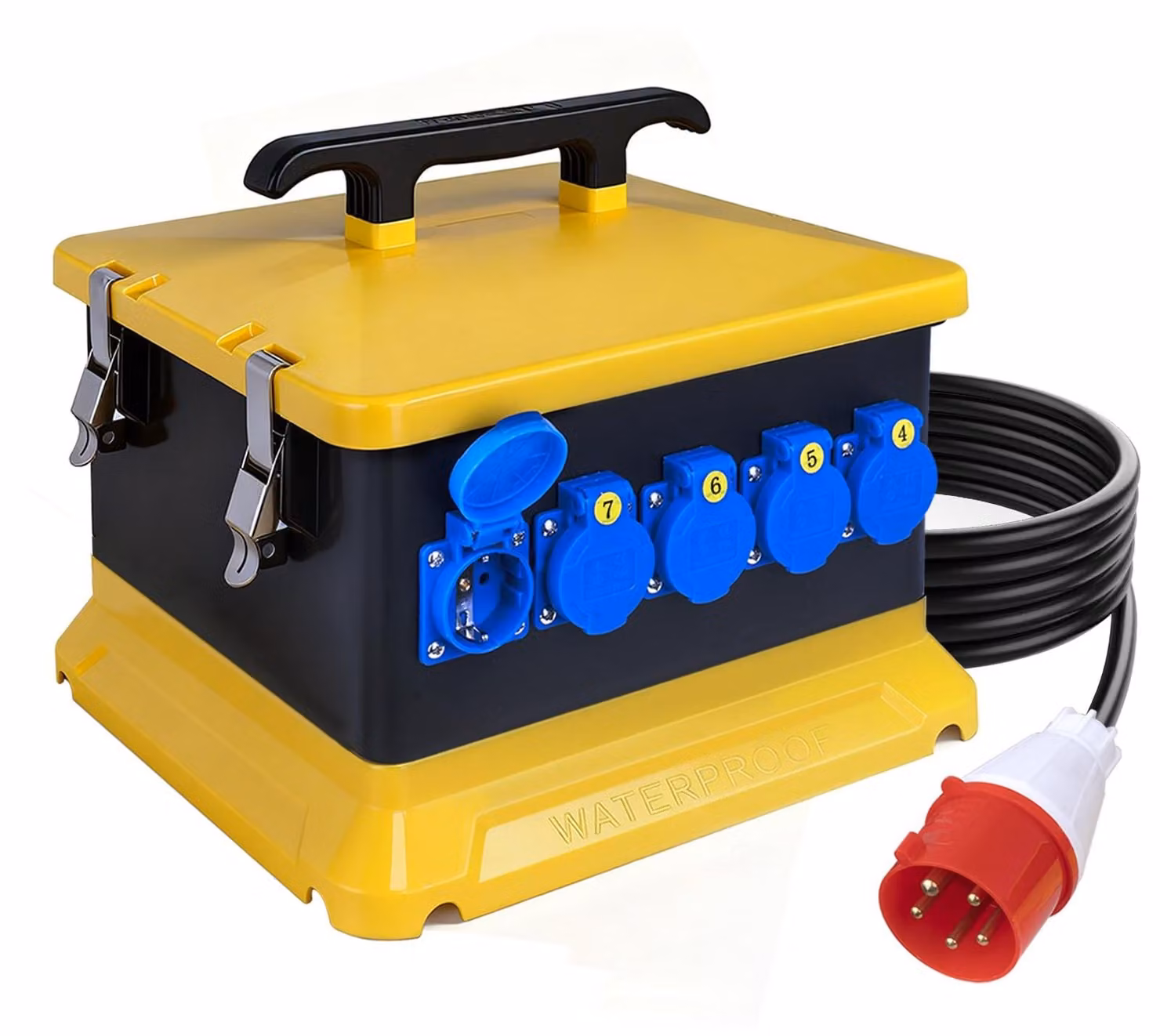 Distributore di corrente, 30 moduli, grado di protezione IP54 (resistente all'acqua), quadro elettrico portatile con multiple opzioni di connessione