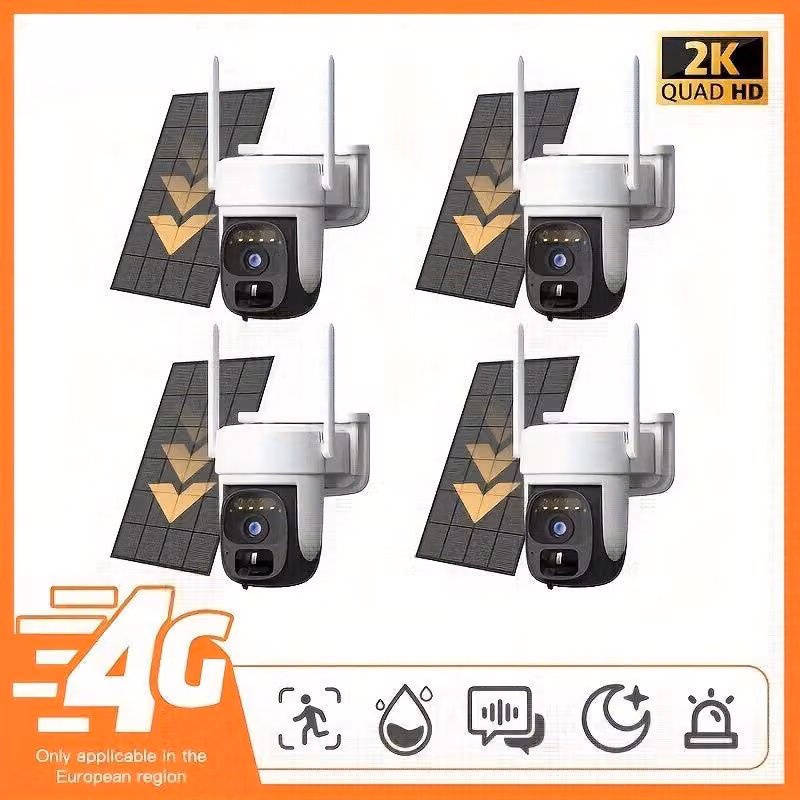 Telecamera di sicurezza da esterno – Telecamera PTZ wireless – Supporta SIM 3G/4G – Risoluzione 2K – Visione notturna – Confezione da 4