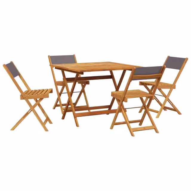 Set Pranzo da Giardino 5pz in Legno di Acacia e Tessuto Antracite con Piano Pieghevole