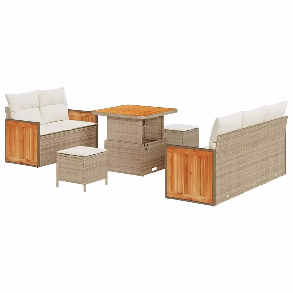 Set Divano da Giardino a L vidaXL 10 Pezzi Beige con Cuscini e Tavolino da Esterno – 2