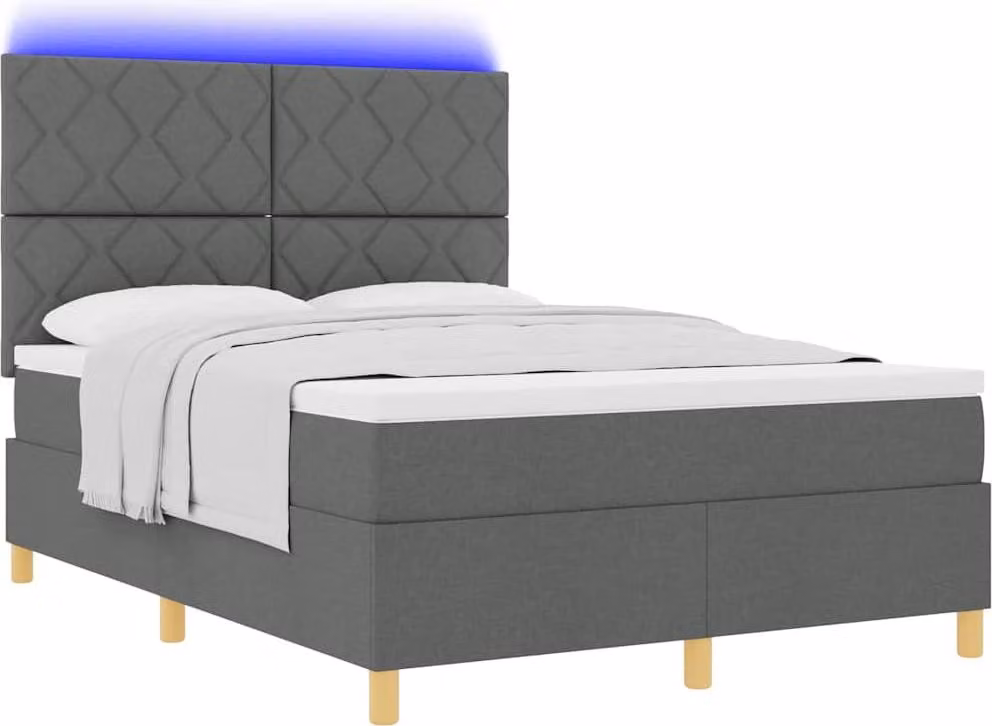 Letto a Sorgente LED Grigio scuro 160 x 200 cm Tessuto