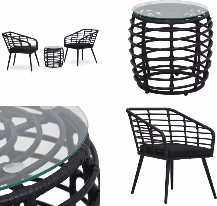 vidaXL Set bistrot 3 pezzi in poly rattan nero - Set bistrot - Set bistrot - Set mobili da giardino - Set mobili da giardino