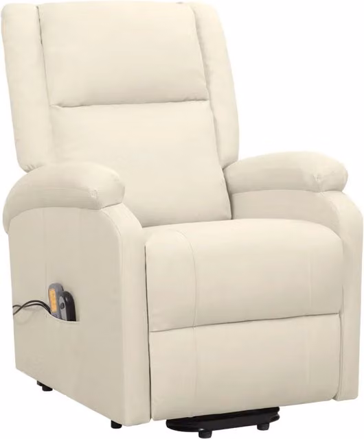 Poltrona Alzapersona con Funzione Relax e Massaggio Design In, Colore Beige, in Tessuto e Finta Pelle