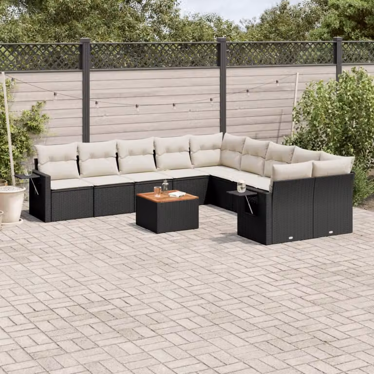 vidaXL Set Divani da Giardino 11 pz in Polyrattan Nero con Cuscini e Tavolino da Esterno