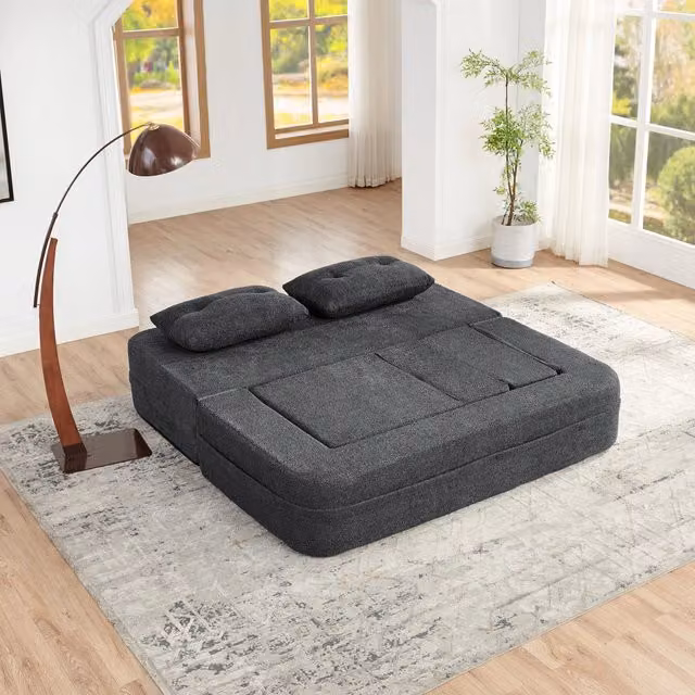 Desviae Divano letto modulare a 2 posti con poltrona pieghevole in tessuto grigio scuro con schiuma viscoelastica