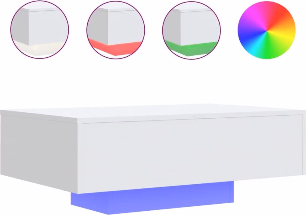Tavolino da Soggiorno con Luci LED Bianco 85x55x31 cm