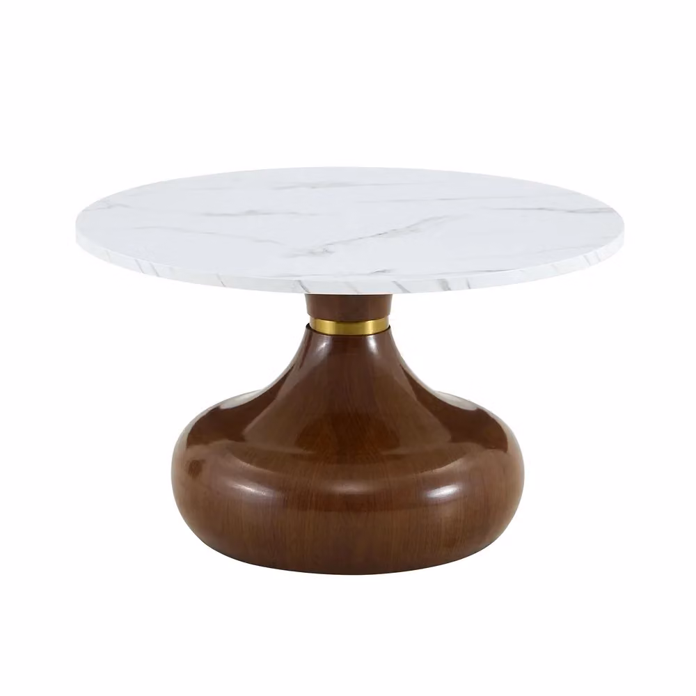 Set di 2 tavolini da caffè rotondi Minimal con effetto marmo e noce, design moderno, L/P: 60 x 45 cm – 2