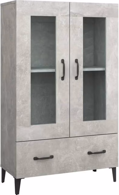 Buffet credenza moderna con ante in vetro e cassetti in legno MDF grigio per cucina o soggiorno L/P/H: 115 x 31 x 70 cm