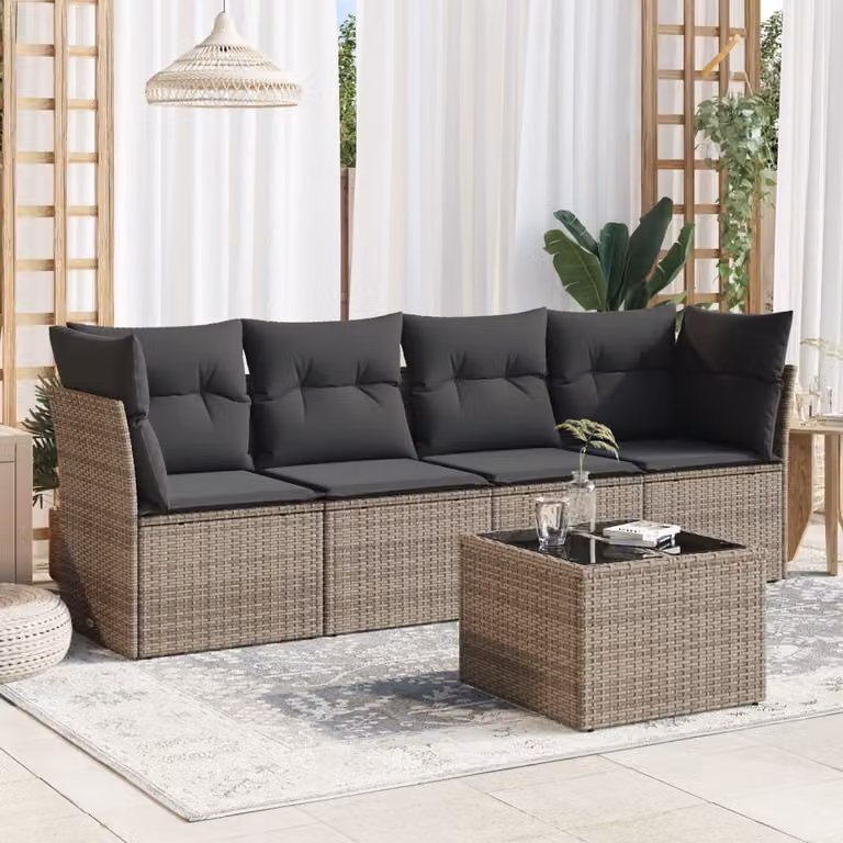 Maison Exclusive - Set Divano da Giardino 5 pz con Cuscini Grigio in Polyrattan