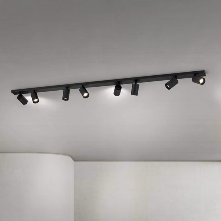 ORION Faretto da soffitto Sean, nero, 8 luci, acciaio, alluminio, GU10 dimmerabile, Nero, Soggiorno / Sala da pranzo, Alluminio, Moderno, Faretto alogeno