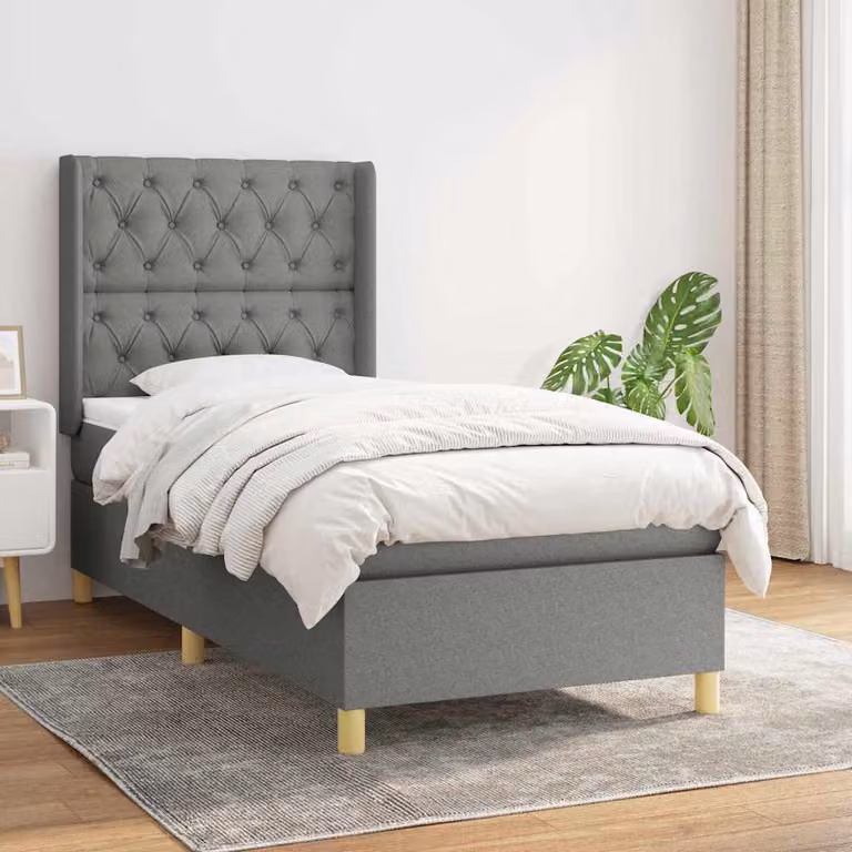 vidaXL Giroletto a Molle Ibrido con Materasso in Tessuto Grigio e Bianco L/P/H: 80 x 200 cm