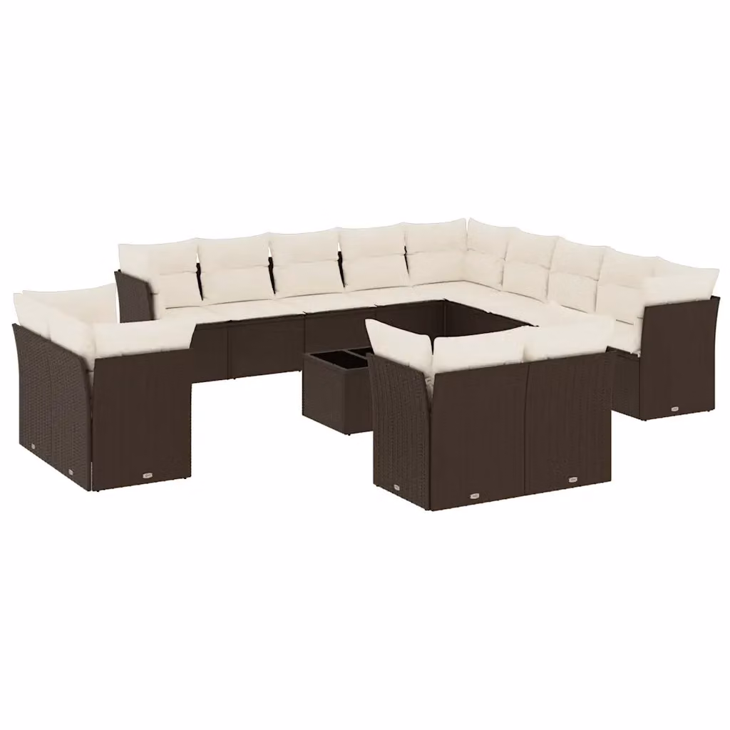 Set di Divani da Giardino VIDAXL a Forma di U in Polyrattan Marrone con 14 Pezzi e Cuscini Inclusi – 2