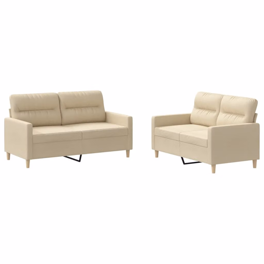 Set di Divani 2 pz con Cuscini Crema in Tessuto