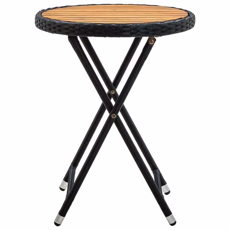 vidaXL Tavolino nero 60 cm in poly rattan e legno massiccio di acacia