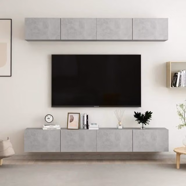 Mobili TV 4 pz-Set di 4 Credenza per TV Grigio Cemento 100x30x30 cm in Legno Multistrato