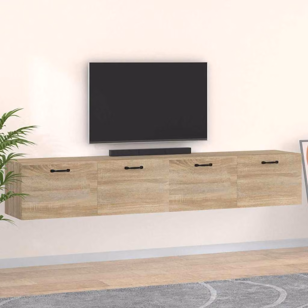 Set di 2 mobili da parete vidaXL in rovere color marrone con ante a cerniera L 100 x P 36,5 x H 35 cm