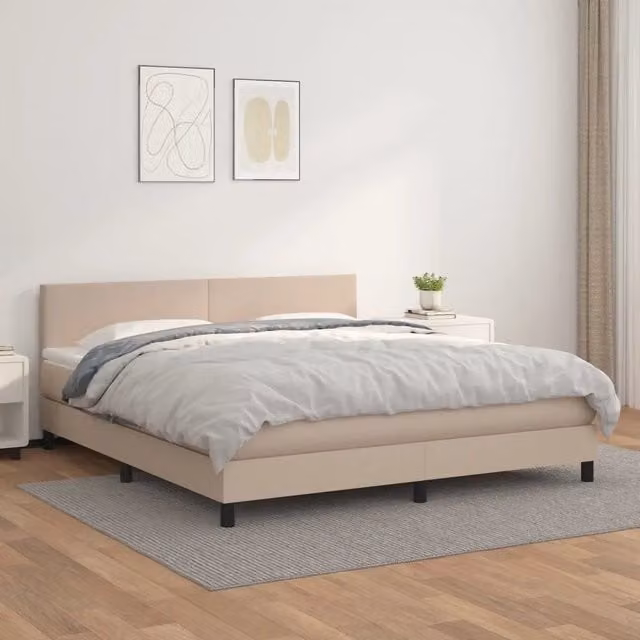Letto Ibrido con Giroletto a Molle e Materasso vidaXL in Similpelle Beige e Bianco, L/P: 180 x 200 cm