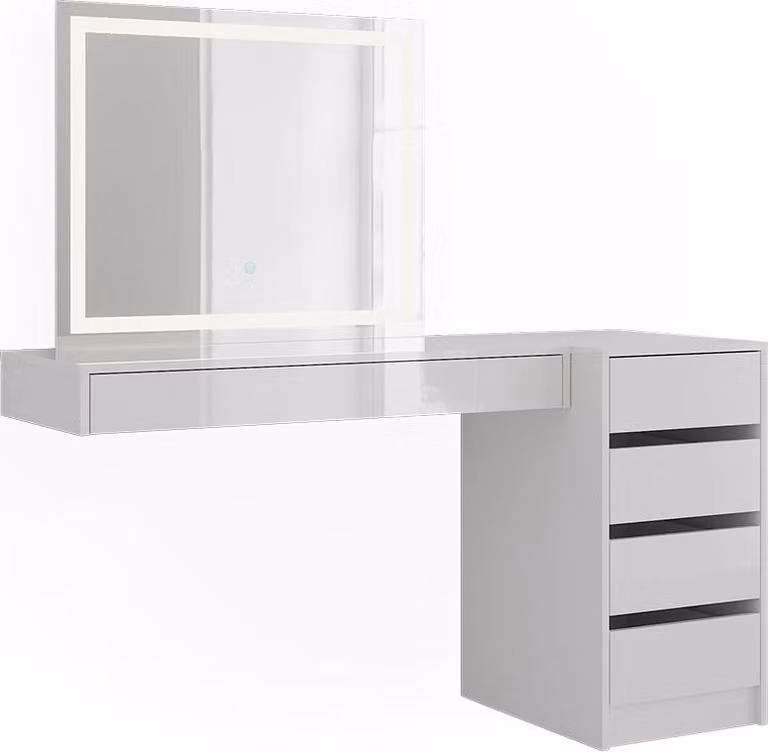 Tavolo da toeletta Vicco Sherry Bianco 140.2 cm con specchio LED e cassettiera, Model 59565