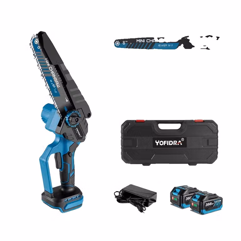 Troncatrice a catena elettrica, motore brushless da 18V, lama da 20 cm, alimentazione a batteria per maggiore praticità. Batteria con spina di tipo europeo.