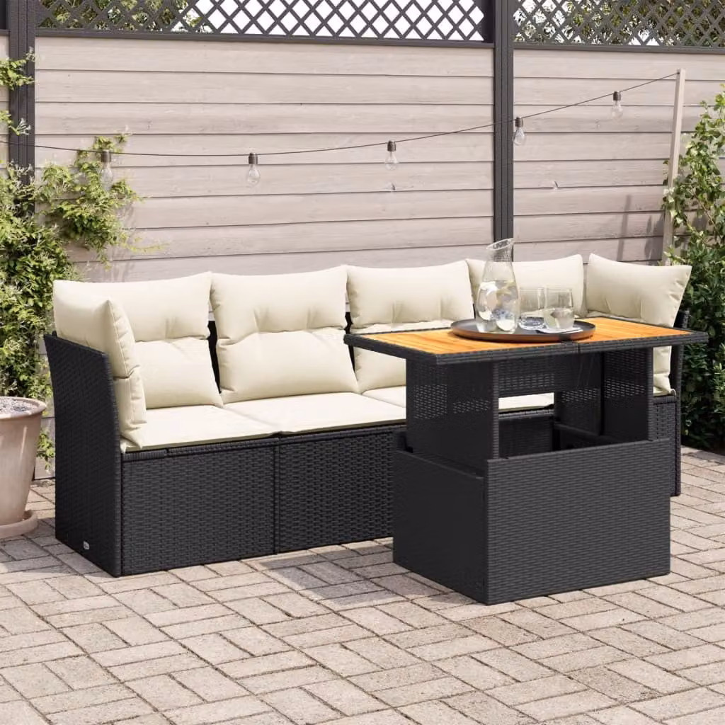 Maison Exclusive - Set Divani da Giardino 5 pz con Cuscini in Polyrattan Nero