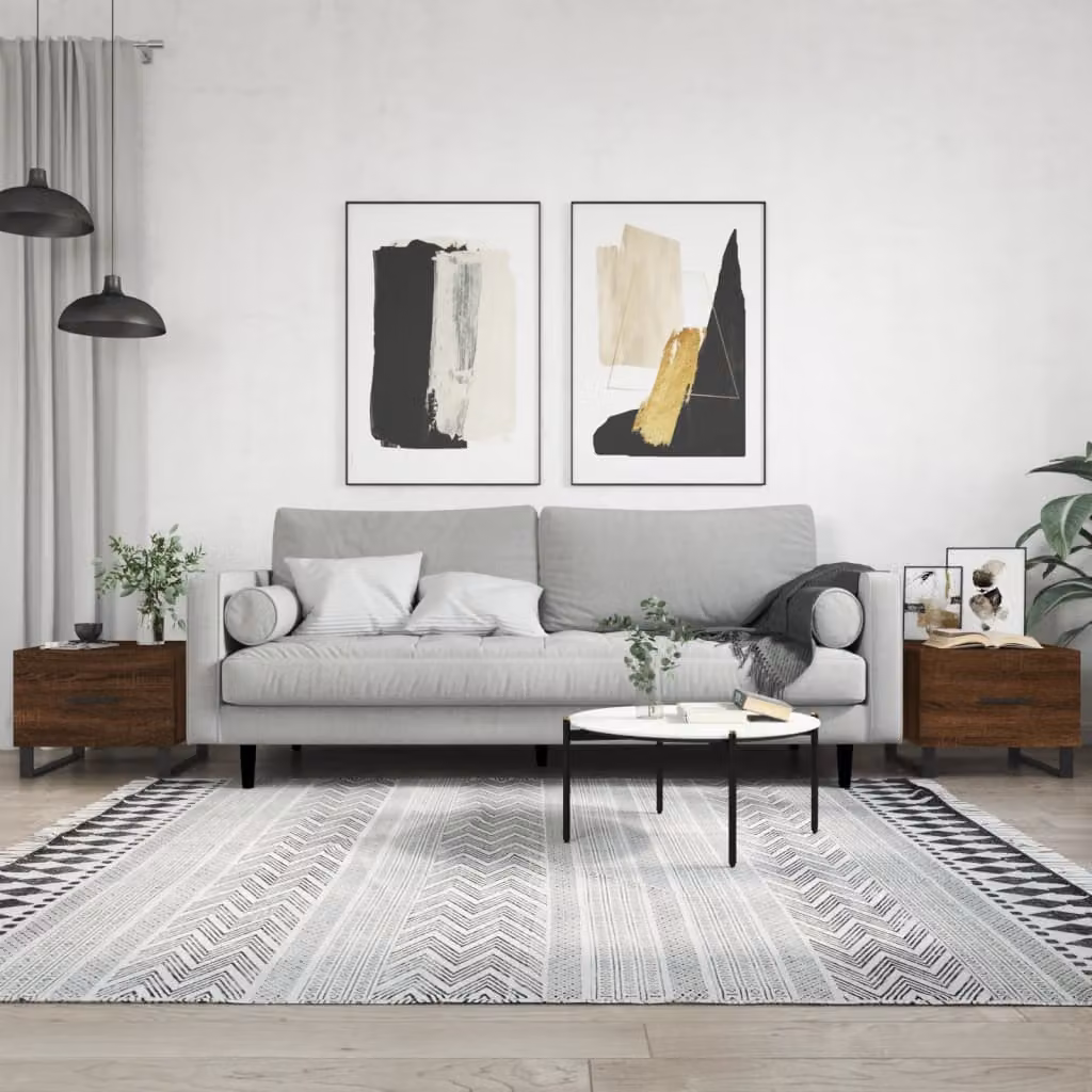 Set di 2 tavolini da salotto vidaXL in legno multistrato e metallo, colore rovere marrone, L/P/H: 50 x 50 x 40 cm