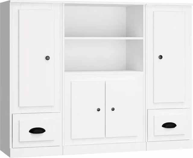 Credenze 3 pz | Madia | Buffet da pranzo | Armadio da pranzo Bianche in Legno Multistrato