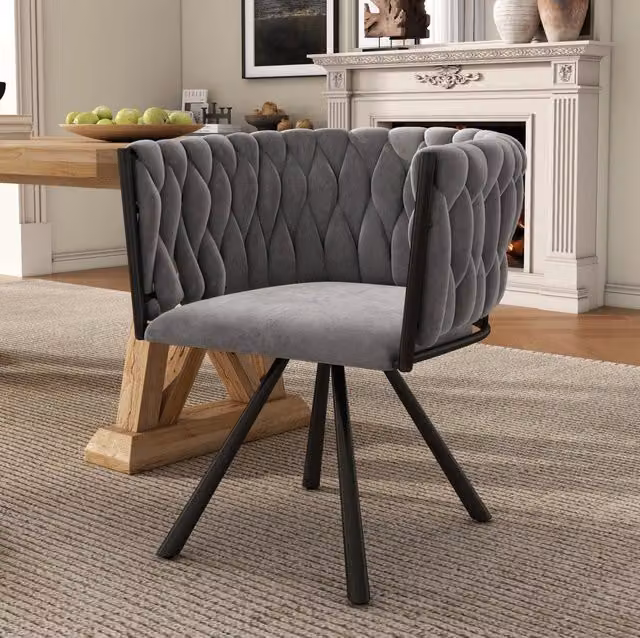 Set di 4 sedie da pranzo girevoli a 360° in velluto grigio con gambe in acciaio