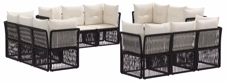 Set di divani da giardino, 12 pezzi, in rattan sintetico nero
