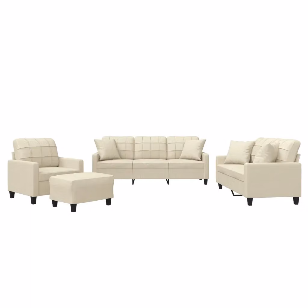 Set di divani moderno vidaXL in similpelle beige composto da un divano a 3 posti, un divano a 2 posti, un pouf e cuscini coordinati – 2