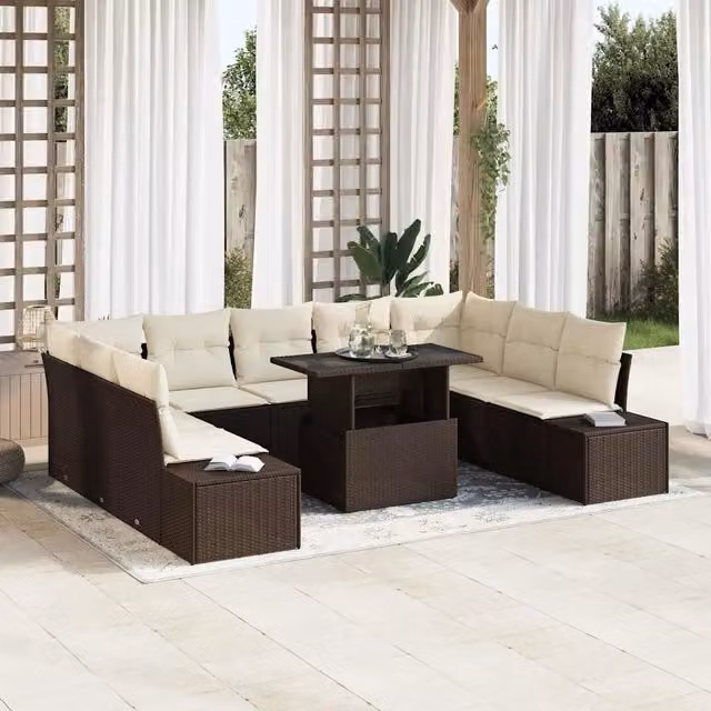 Set Divano da Giardino 10 pz Marrone polyrattan 3357981