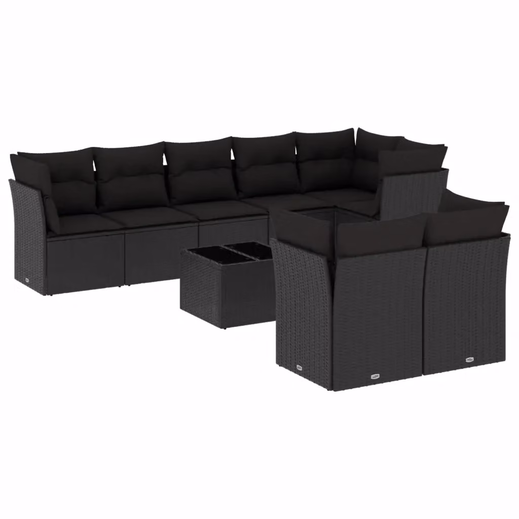 vidaXL Set Divani da Giardino 9 pz in Polyrattan Nero con Cuscini e Tavolino da Caffè – 2