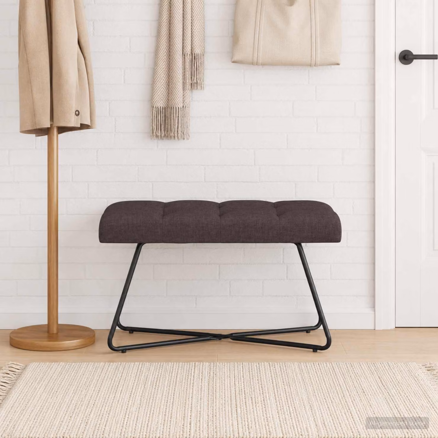 Panchina moderna vidaXL con bottoni imbottiti in tessuto marrone, L: 80 cm, P: 40 cm, H: 46 cm