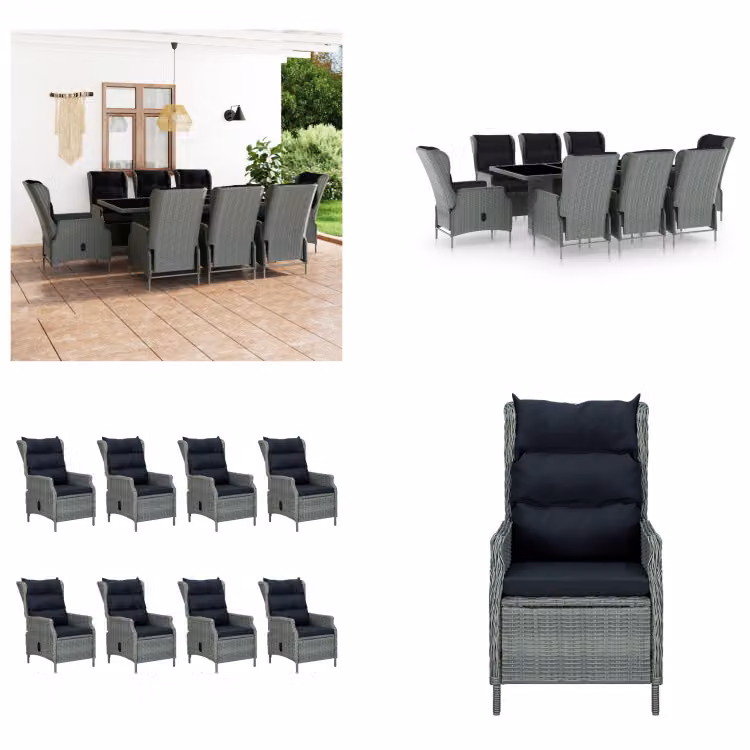 vidaXL Set da pranzo da giardino 9 pezzi con cuscini in poly rattan grigio chiaro - Set di mobili da giardino - Set di mobili da giardino - Tavolo e sedia da giardino - Tavoli e sedie da giardino