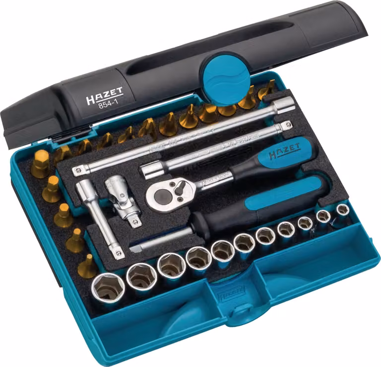 Set di chiavi a bussola Hazet 854T - Bussola quadrata da 6,3 mm (1/4 di pollice) - Esagono esterno Pro | 854T
