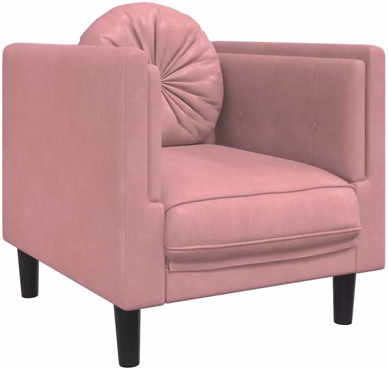 Poltrona rotonda in velluto rosa, con cuscino, seduta imbottita, braccioli e gambe robuste dal design moderno, con una capacità di carico fino a 110 kg