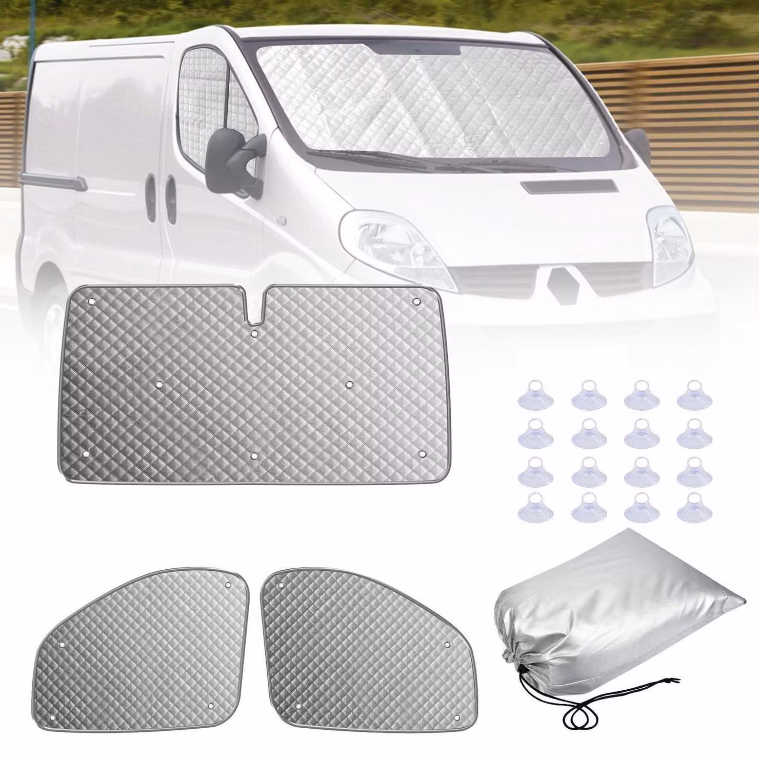 Kit completo in 3 pezzi per cabina guida, compatibile con Renault Trafic e Opel Vivaro dal 2001 al 2014, per la protezione solare