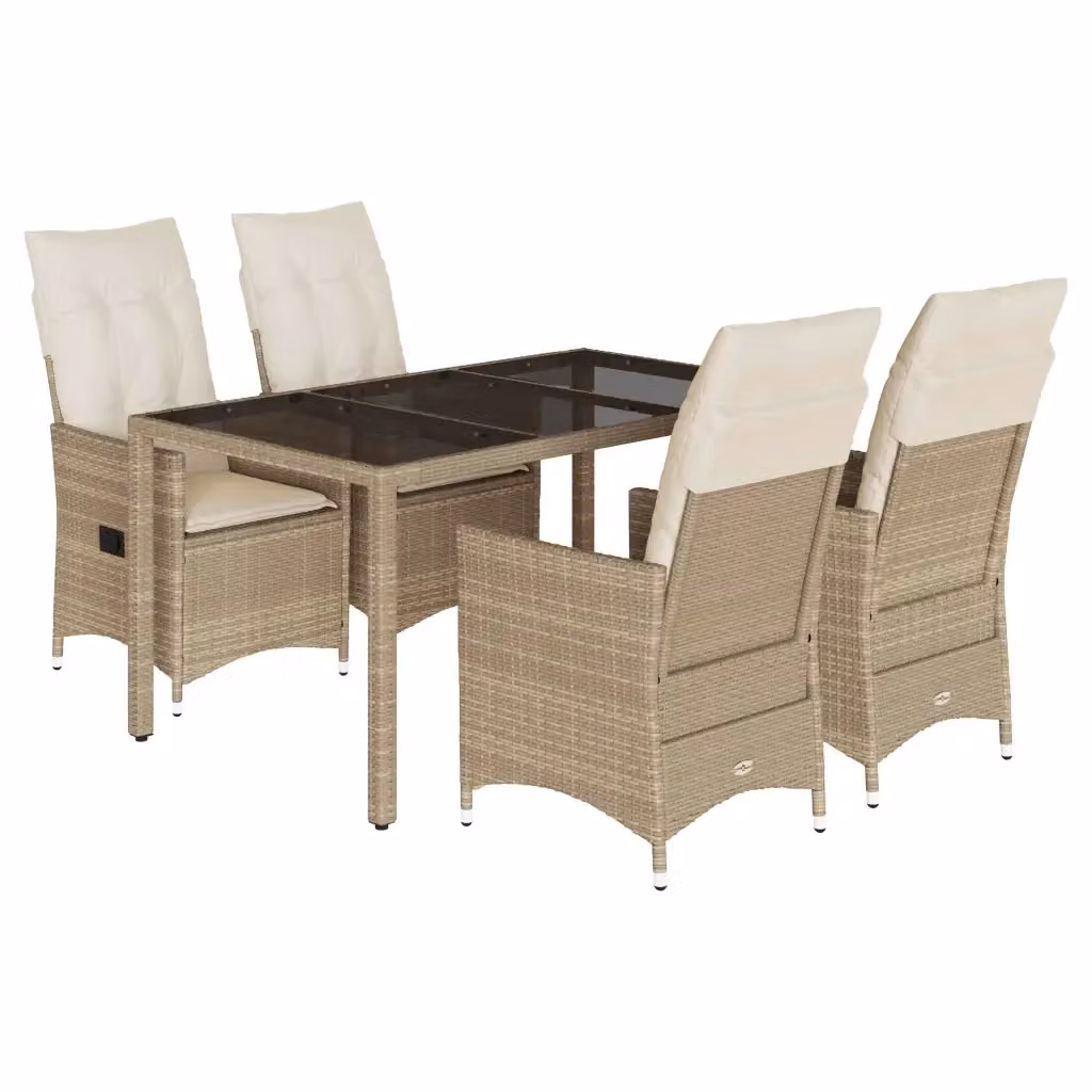Set da Pranzo da Giardino vidaXL 5 pz in Polyrattan con Cuscini Beige e Tavolo in Vetro – 2