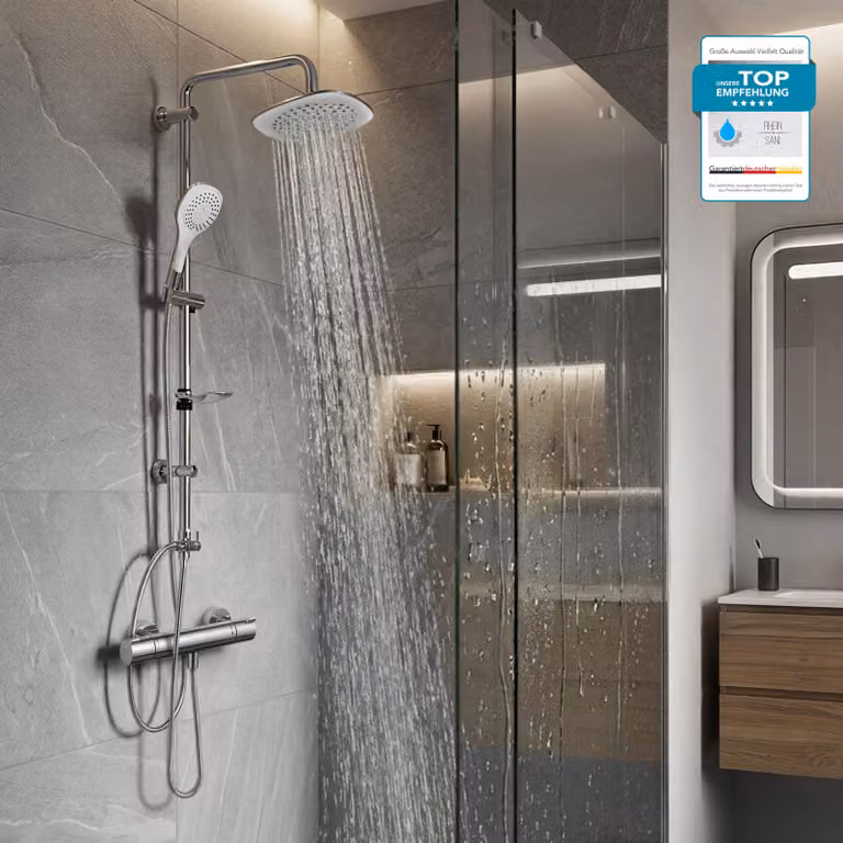 HANSGROHE Miscelatore doccia, sistema doccia con Ecostat 1001CL e doccia a pioggia BELVIT o doccetta, EcoStop e blocco di sicurezza a 40 °C, rubinetteria cromata Set