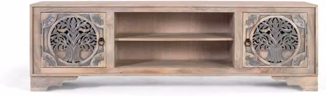 Mobile TV in legno di mango e metallo marrone stile rustico Giner Y Colomer L: 75 cm, P: 40 cm, H: 10 cm – 1